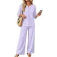 thumbnail image 2 of Two Piece Sets for Women 3/4 Length Sleeve Lounge Sets Summer Fall Vacation Travel Outfits Fashion Clothing Light Purple M, 2 of 6