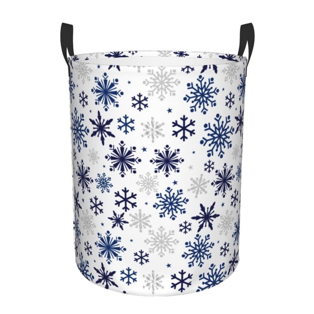 Fotbe blue Snowflake Prints Cesto de Ropa con Asas, Cesto Impermeable de Gran Capacidad, Bolsa de Lavado para Dormitorio, Cesto de Ropa con Ruedas y Asas-Small