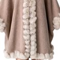 thumbnail image 4 of Fewfanhot Ruffled Faux Fur Trim Wool Blend Poncho Cape, Open Front Warm Wrap Shawl Coat for Women Winter, 4 of 5