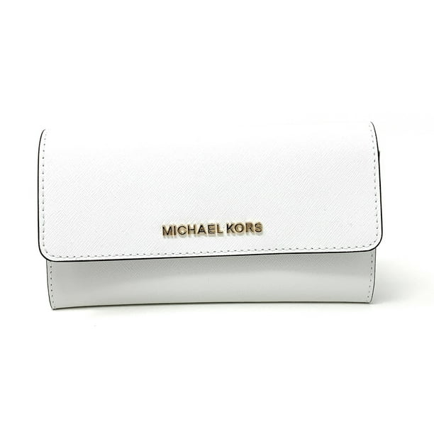 Michael Kors Jet Set Travel Large Trifold Leather Wallet, Optic White -  