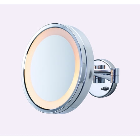 - See All 9 3/4 in. Round Lighted Wall Mounted Chrome Make-up Mirror 5X Magnification (single sided)