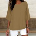 thumbnail image 2 of Mingw Womens Shirts Brown,Casual 3/4 Sleeve Summer Tops for Women Solid Loose Fit Comfortable Flexible Tunic T Shirt Plus Timeless Blouse, 2 of 4