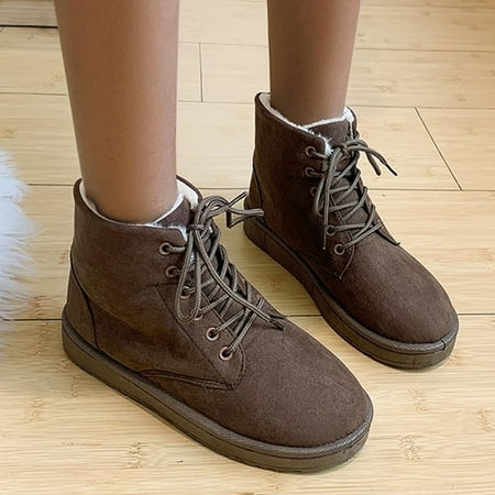 

Alueeu Women s Ankle Boots Snow Flats Up Boots Casual Toe Slipon Thermal Women Boots Solid Ankle Round Boots Lace Shoes Winter Women s Boots