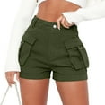thumbnail image 2 of IROINNID Shorts for Women Straight Barrel High Waist Solid Pocket Work Shorts,Olive Green, 2 of 6