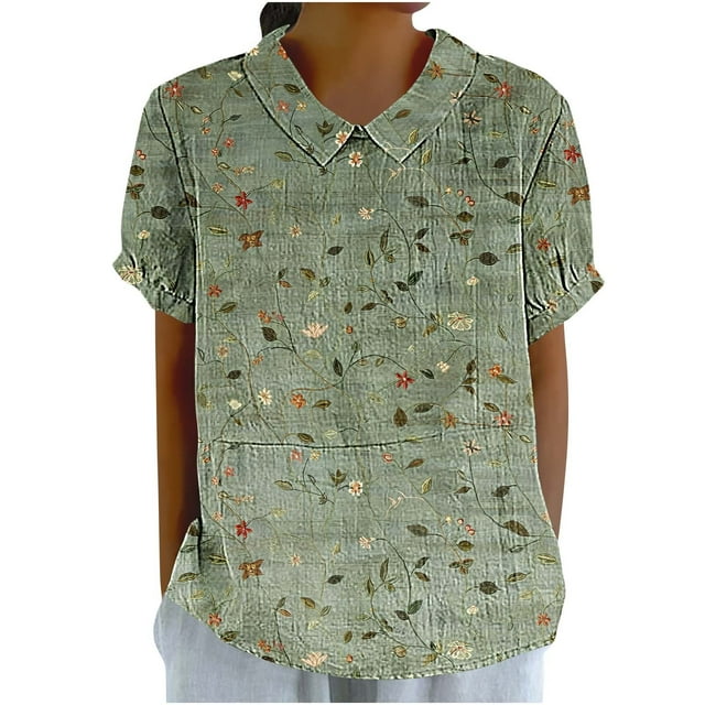 Économies en Liquidation! BEFOKA Hauts Grande Taille pour Femmes en Liquidation, Blouse Décontractée d'Été T-shirt pour Femmes, Mode Décontractée pour Femmes Manches Courtes Raccourcies Imprimées Blouse Ample