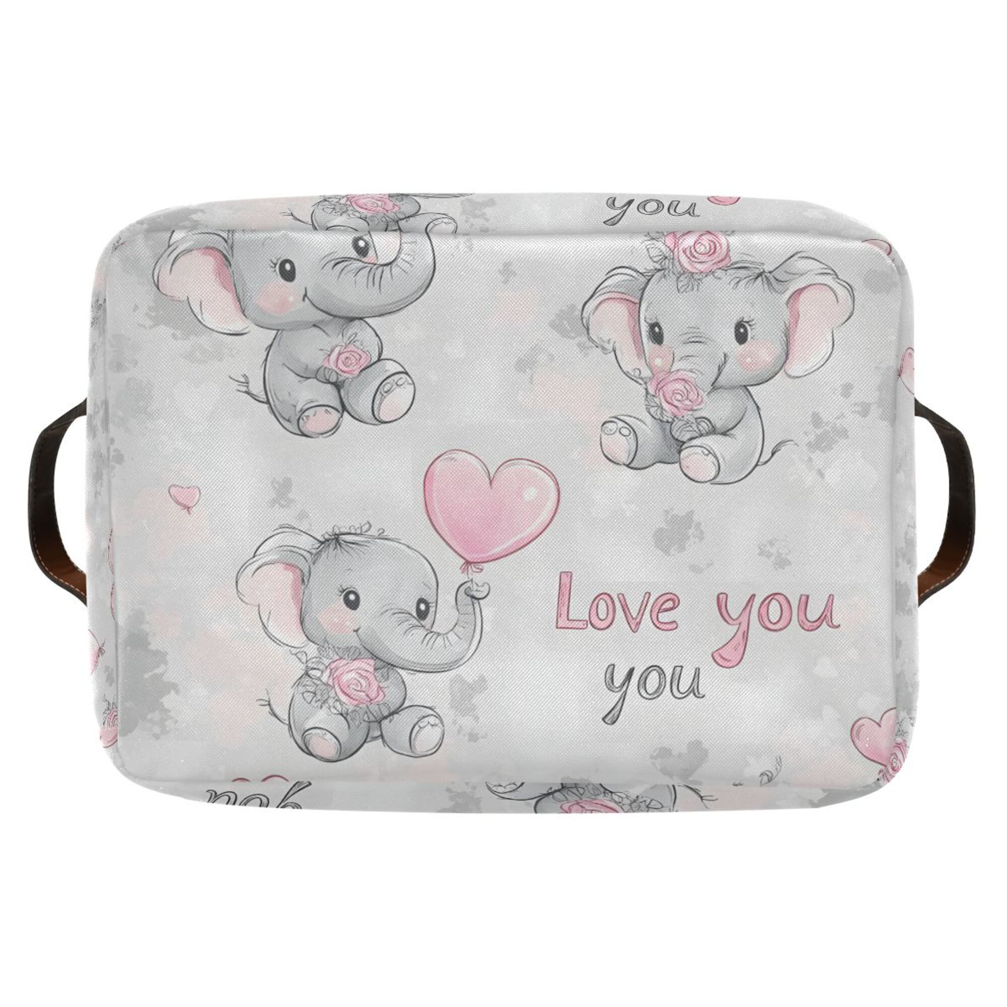 Yayeee Canvas Storage Basket with Handles for Shelves Fabric Bins Closet Organizer, Cartoon Elephant