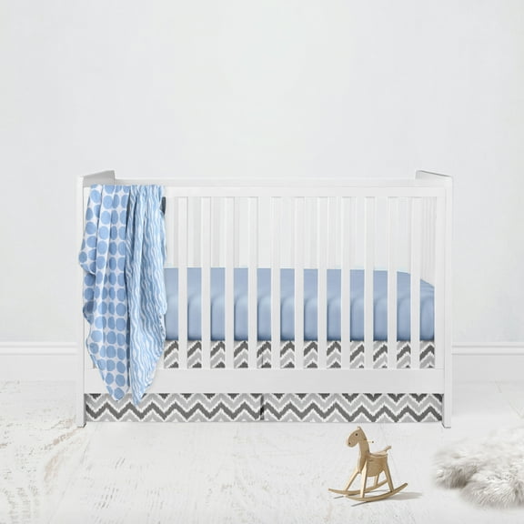 Bacati Ikat Zebra & Dots 4 Piece Crib Bedding Set with 2 Muslin Swaddling Blankets, Blue/Gray