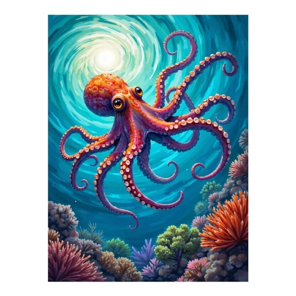 Diamond Art Kit for Adults, Colorful Ocean Octopus Scene Diamond Painting for Adults Beginners, 5D DIY Diamond Art Painting Kits, Colorful Diamond Painting Craft for Home Decor 12x16