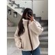 thumbnail image 2 of Chaqueta informal de piel de oveja con bolsillo grande y cremallera para mujer, chaqueta de gran tamaño con cuello levantado y manga larga a la moda, abrigo elegante, 2 of 5