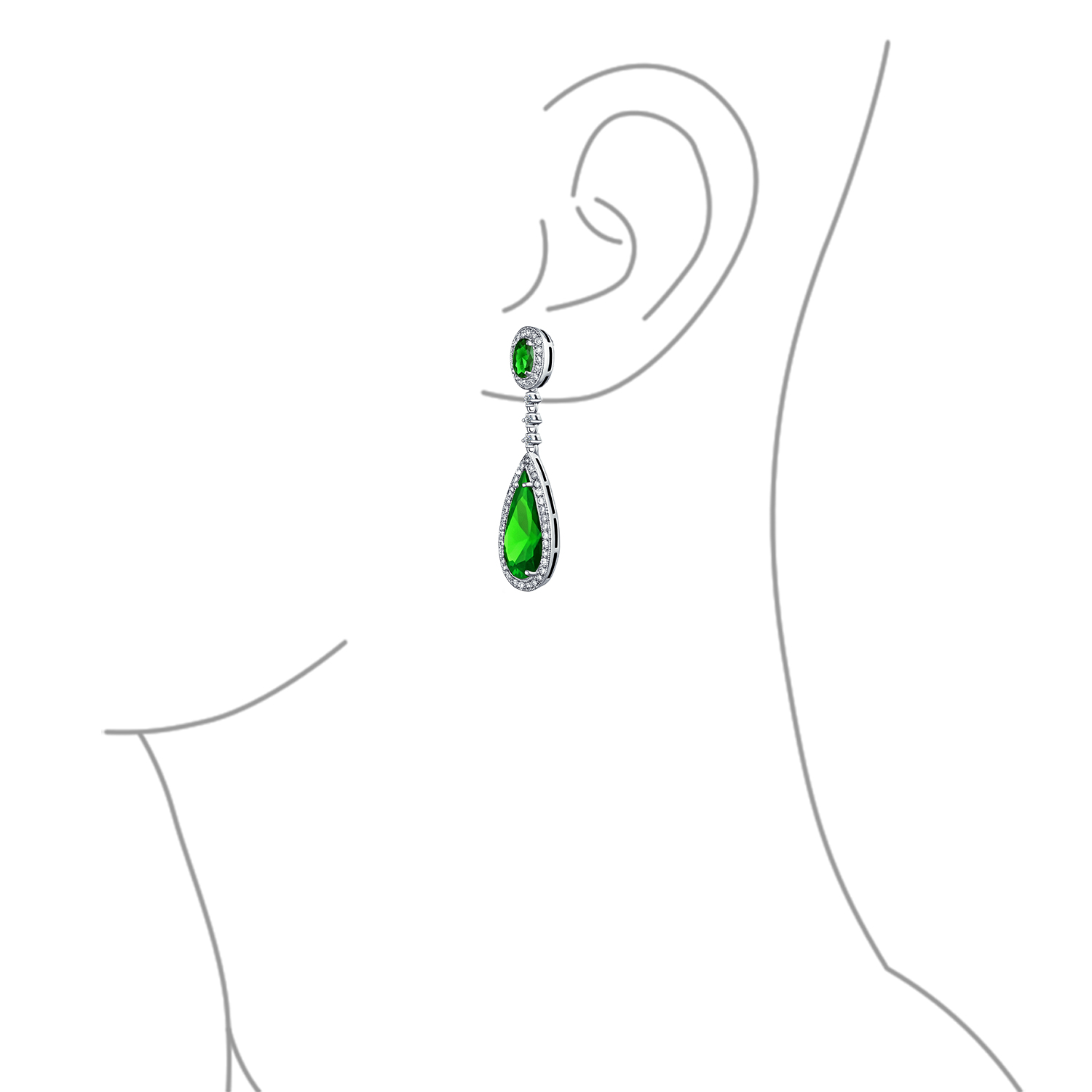 Bling Jewelry Green Teardrop Statement Screw Clip On Earring Imitation Emerald - image 3 of 6