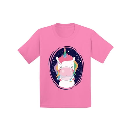 Awkward Styles Unicorn Shirts for Youth Unicorn Birthday T-shirt Cute Unicorn Gifts for Birthday Girl Birthday Boy Cute Unicorn Gifts for 2nd 3rd 4th 5th Birthdays Funny Unicorn with a Pink Gum Tshirt