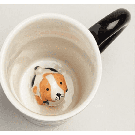 Surprise Dog Coffee Mug with Small Puppy Inside White and Black - 10 Oz by Treasure Gates