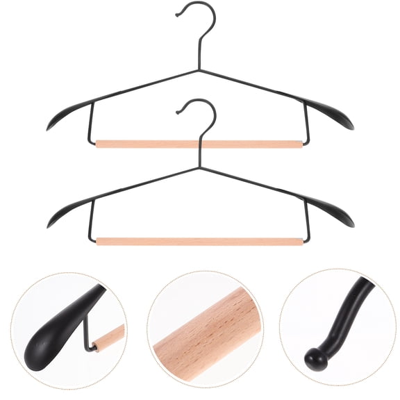 WEUVEB 5Pcs Reliable Iron Wood Clothes Hangers for Home and Apartment