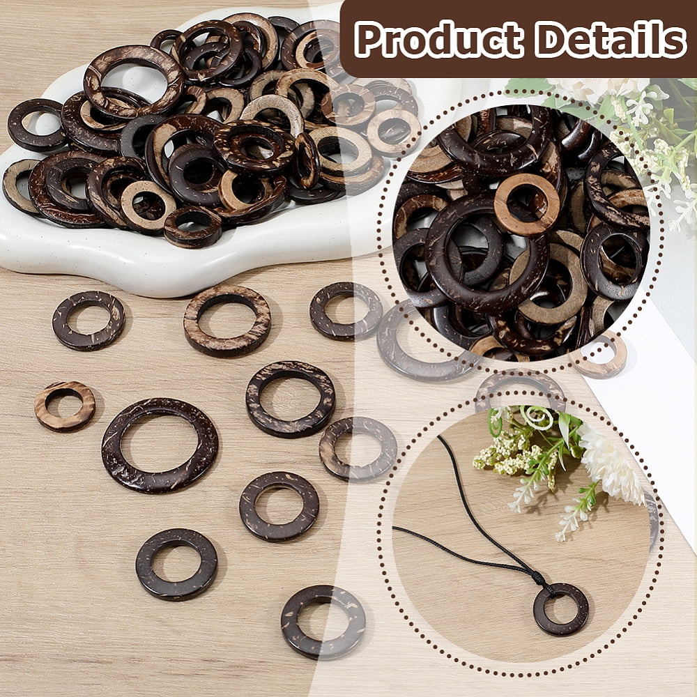 200Pcs 4 Styles Coconut Linking Rings Ring Wood Jewelry Findings Coconut Brown 20~29x2~5mm DIY