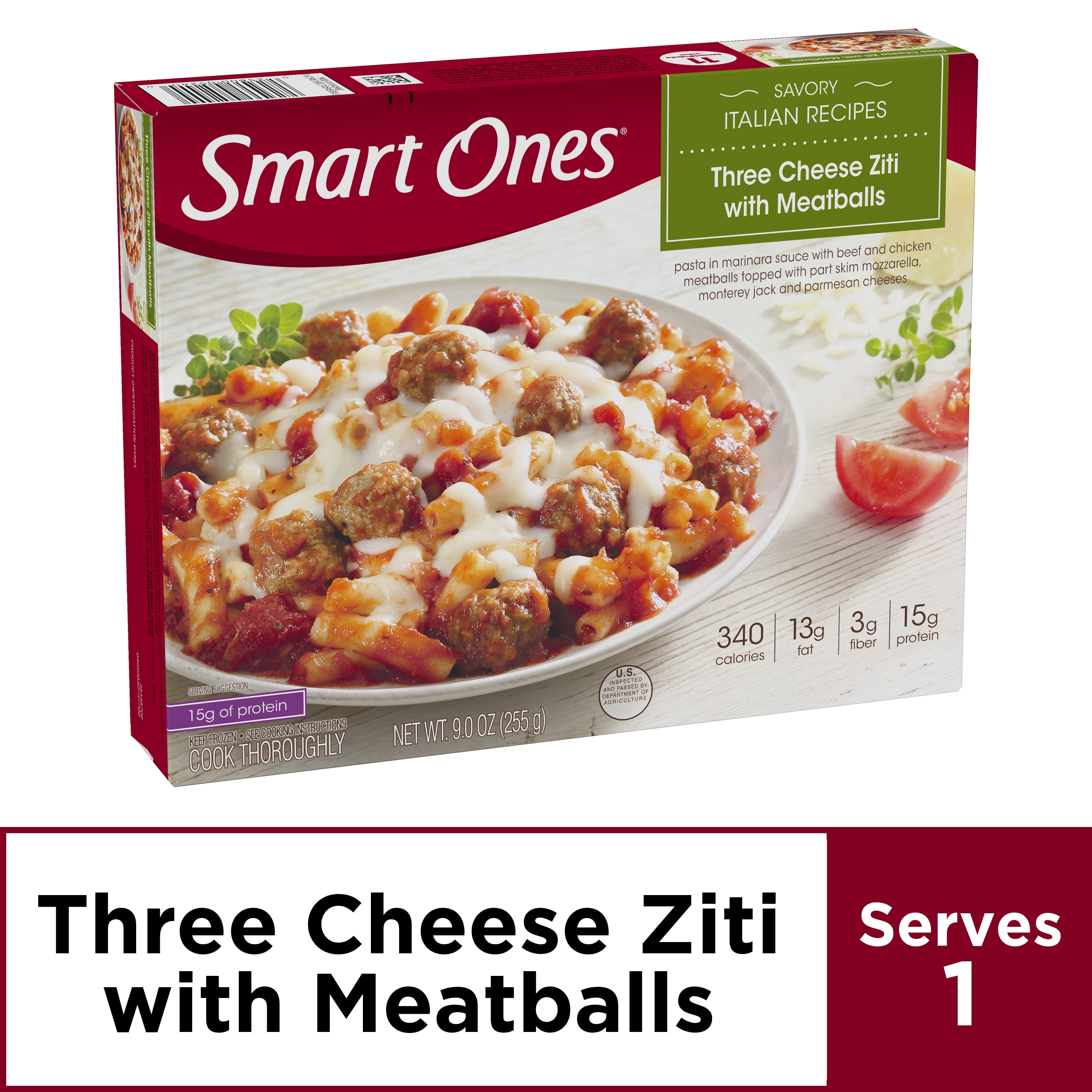 Smart Ones Three Cheese Ziti With Meatballs, Frozen Meal, 9 oz Box