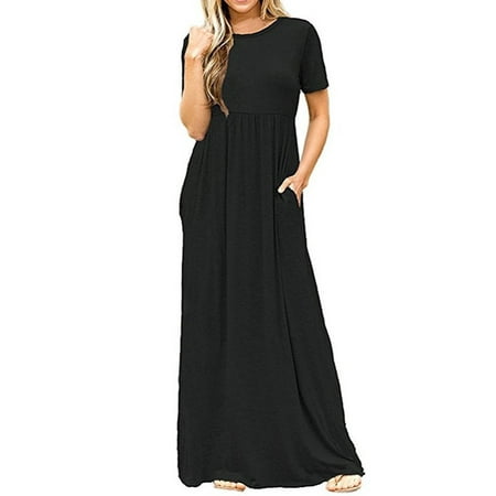 Ankle Length Dress - Women Solid Maxi Dresses Ankle-Length Fashion Short Sleeve Dress