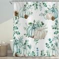 thumbnail image 4 of Pumpkin Shower Curtain, Fall Harvest Green Pumpkins Pattern Bath Curtains Watercolor Autumn Thanksgiving Bathroom Curtain Waterproof Fabric with Hooks for Home Decor, 72Wx84H, 4 of 6