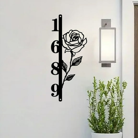 Custom Vintage Rose Address Sign, Vertical House Numbers Sign, Outdoor Patio Metal Sign, Address Marke