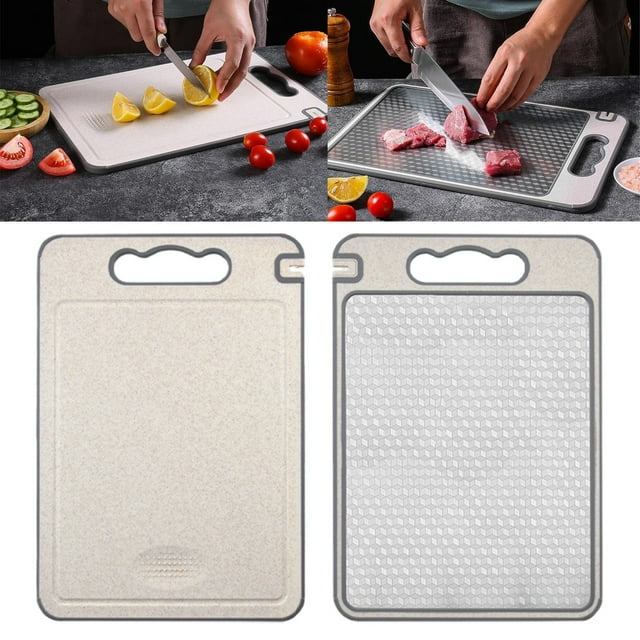 Planche à Découper en Acier Inoxydable pour Cuisine, Design en Maille Antidérapant Résistant aux Rayures avec Rainure à Jus, Grande Planche à Découper en Paille de Blé de Qualité Alimentaire (1510 Po) Facile à Nettoyer