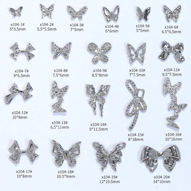 Accesorios para uñas de mariposa plateada, accesorios para uñas de lujo ligeros de aleación tridimensional de metal