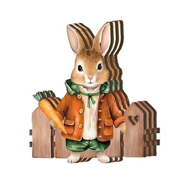 Decoraciones retro de Pascua de madera Conejo de madera hueco Granja rural Decoraciones de Pascua para el hogar Adecuado para la decoración de árboles, fiestas familiares