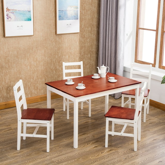 Mecor 5 Piece Dining Table Set 4 Wood Chairs Kitchen Furniture (Wood