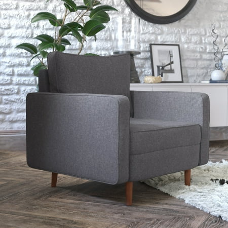 Alamont Home - Compact Upholstered Tufted Chair with Wooden Legs - Dark Gray