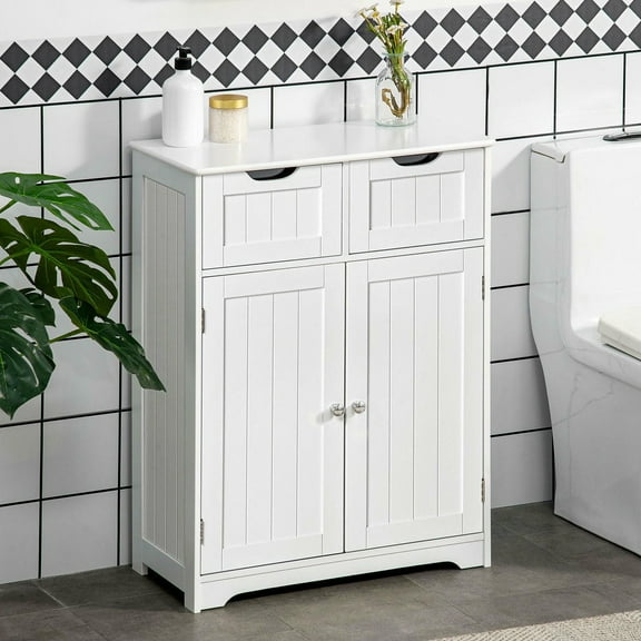 Kadyn Bathroom Cabinet with 2 Drawers and Adjustable Shelf, Bathroom Floor Cabinet for Bathroom, Living Room, Entryway, White