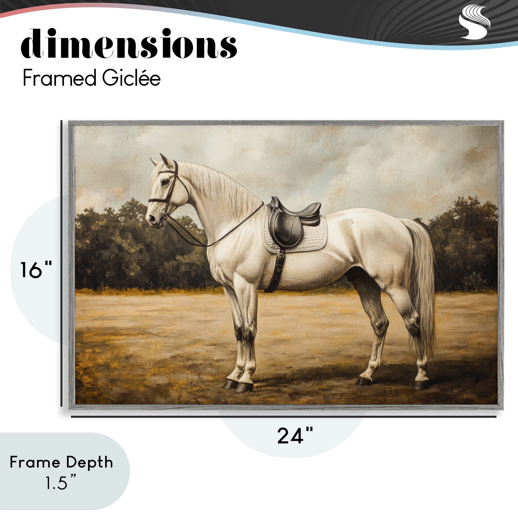 Stupell Industries White Mare with Saddle Gray Framed Giclee Art, design by Petal Prints Design