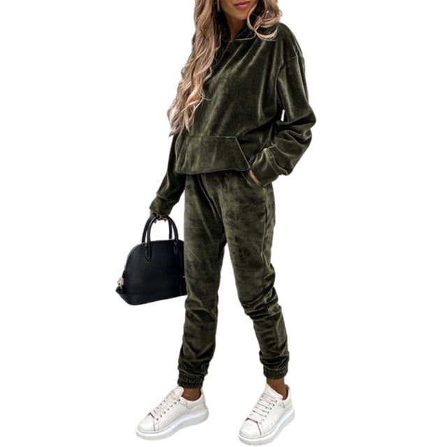 UKAP Ensemble de Jogging pour Femmes Manches Longues Survêtements à Cordon Deux Pièces Tenue Décontractée de Course Vert Armée m