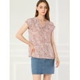 thumbnail image 3 of Blusa de gasa ligera con volantes Allegra K Rosa L, 3 of 6