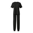 thumbnail image 3 of Inleife Two Piece Sets for Women Summer Women's Solid Round Neck Pocket Short Sleeved Top Long Pants Short Sleeved Round Neck Top/shirt Set Black Sizes Free Size, 3 of 6