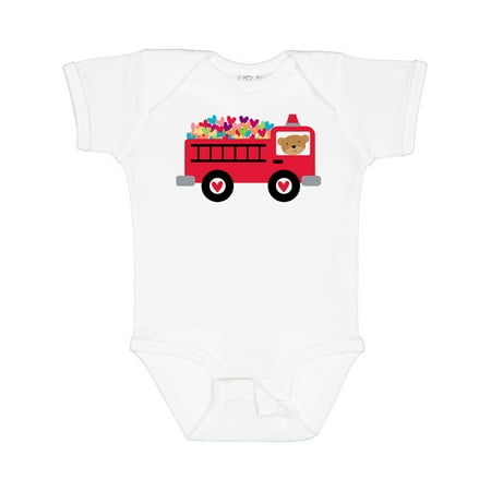 

Inktastic Valentine Fire Truck Heart Bear Gift Baby Boy or Baby Girl Bodysuit