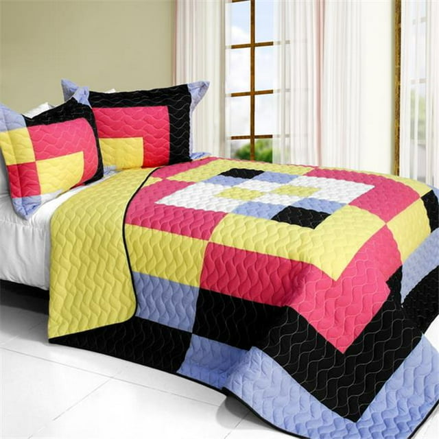 Charming Perfume - 3 Pieces Vermicelli - Quilted Patchwork Quilt Set Full & Queen Size - Multicolor