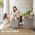 thumbnail image 6 of CazToi 3 Piece Patio Furniture Set Outdoor Wicker Bistro Set with Glass Coffee Table and Cushions PE Rattan Chairs for Balcony Porch Yard, 6 of 8