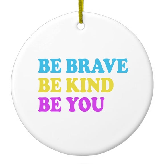 DistinctInk Hanging Ceramic Christmass Tree Ornament with Gold String - Great Gift / Present - 2 3/4 inch diameter - Be Brave Be Kind Be You
