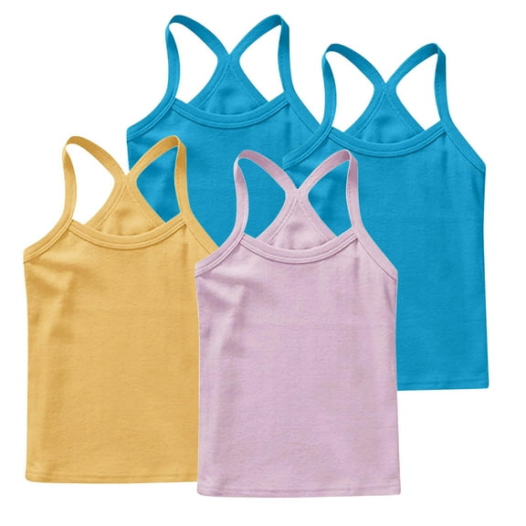 AHTJRT 4 Pack Girls Tank Tops Slim Fit Cross Racerbacks Camisole Lightweight Breathable Beach Vacation Vest Sleeveless Tops Pink#02 3 Years