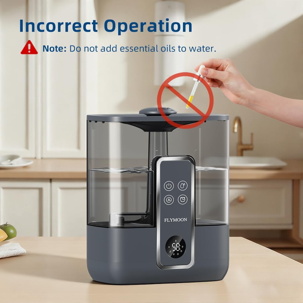 Top Fill Humidifier for Large Room, 5L Cool Mist with App Control, 28dB Quiet, Auto-Off & Timer for Bedroom Office
