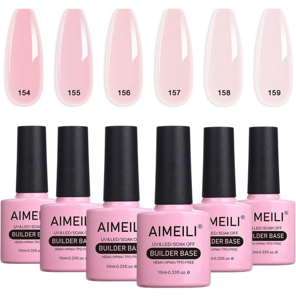 TRAHOO-5 in 1 Nude Pink Builder Base Gel for Nails, No Need Slip Solution Builder Extension, Soak Off Milky Pink Gel Nail Polish 6pcs X 10ml - Kit Set 37
