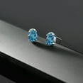 thumbnail image 5 of Gem Stone King 10K White Gold London Blue Topaz and White Diamond Earrings for Women (1.83 Cttw, Gemstone November Birthstone, Oval 7X5MM), 5 of 5