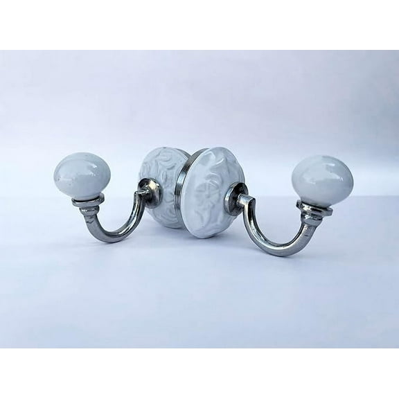 Ceramic Wall Hooks White for Hanging Coats/Towel and Bathroom Kitchen Hooks (Set of 2)