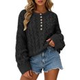 thumbnail image 3 of CAIXIA Fall Sweaters For Women Solid Button Detail Short Long Sleeve Pullover Tops Basic Clothes Loose Shirts Daily Work Outfits Fall Winter Clothes,Black, 3 of 5