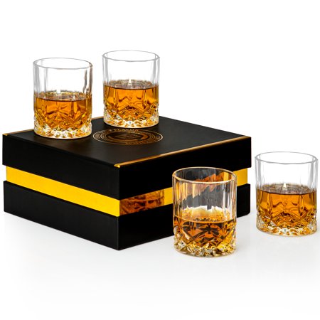 Cibeat Old Fashioned Whiskey Glasses with Luxury Gift Box, 4 Pack Barware Set for Scotch, Bourbon, Liquor and Cocktail Drinks, 10 Oz