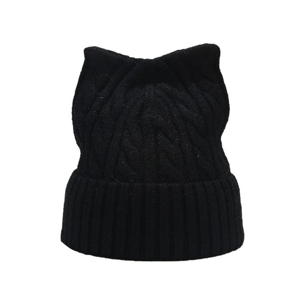 Generic Women'S Insulated Wool Cap Women'S Fleece Lined Beanie Ladies' Ribbed Knit Winter Hat Cat Ear Hat Cute Cat Knitted Hat Winter Knit Cable Hat For Women Girls Matching Pom Winter Beanie
