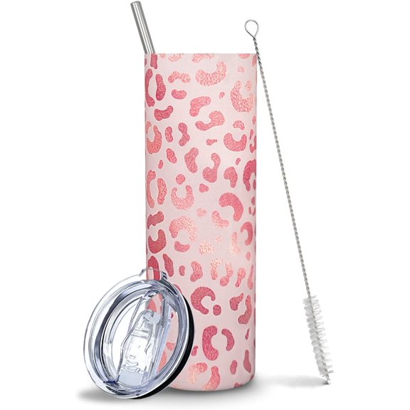 Leopard Tumbler, Leopard Print Gifts for Women, Pink Leopard Tumbler with Lid and Straw, Cheetah Cup/Water Bottle, Leopard Print Gift, Pink Leopard Decor/Accessories for Women, Leopard Print Tumbler