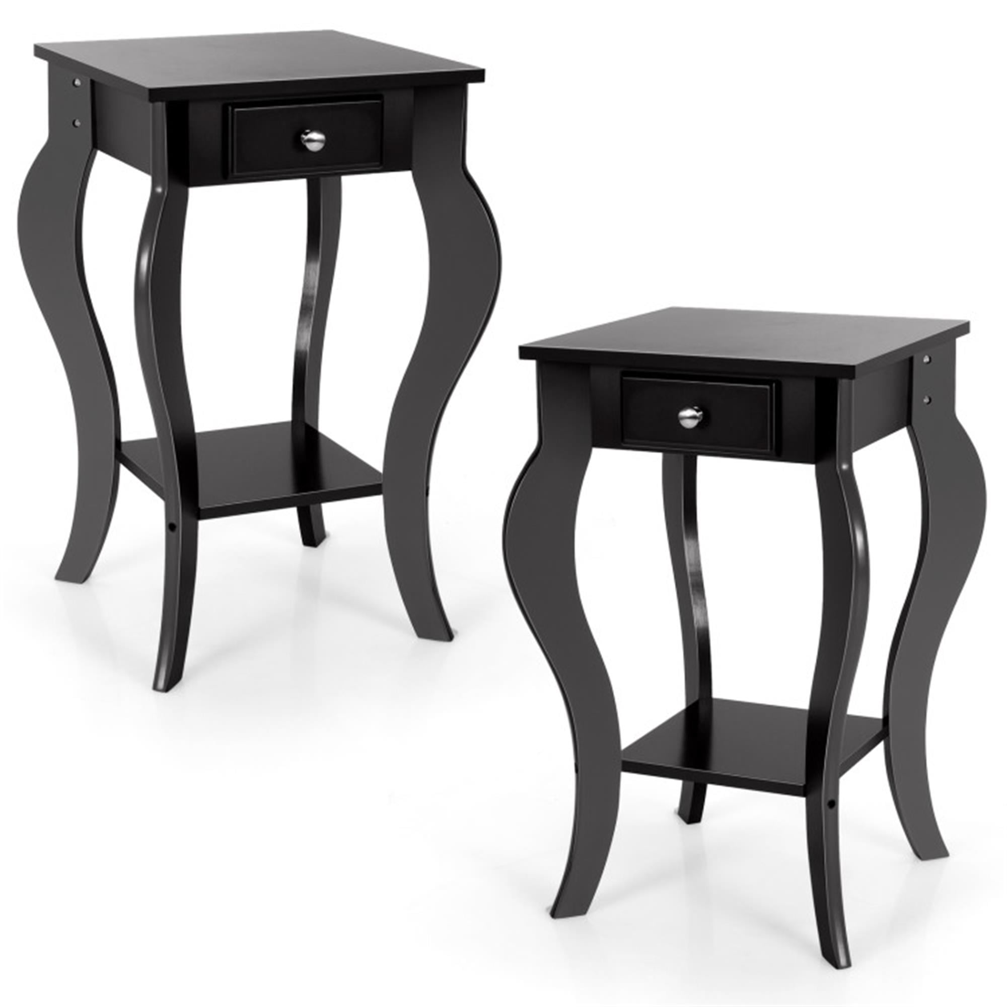 Demi Bonn 2-Tier End Side Table, Night Stand with Drawer and Shelf, Sofa Couch Table, for Small Spaces, Living Room, Bedroom, Black