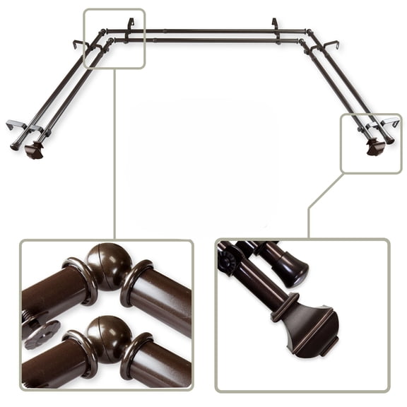 Double Bay Window Curtain Rod - 149" - Brown