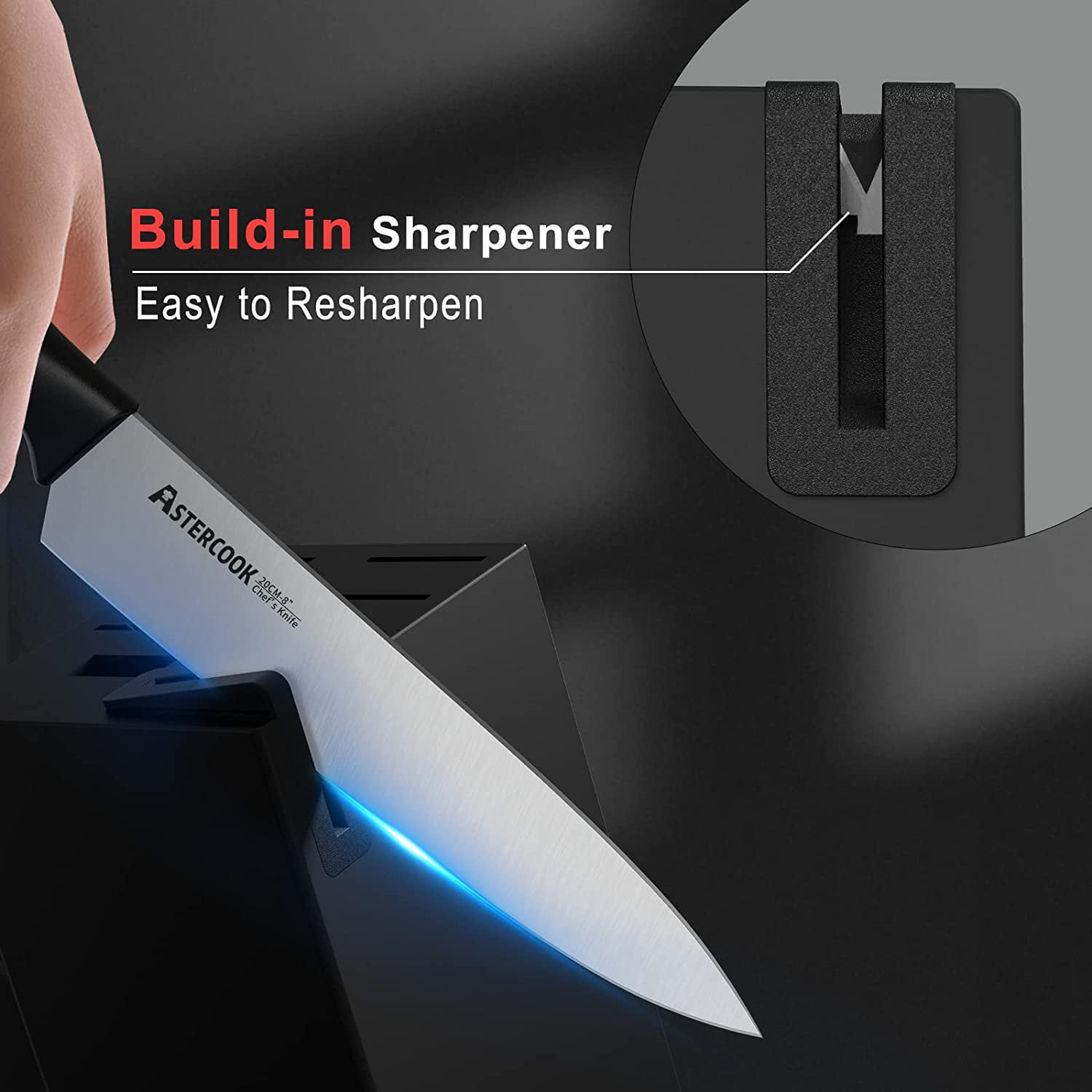 Knife Set, Astercook 14 Pcs Kitchen Knife Set, Knife Set with Built-in  Sharpener Block, Dishwasher Safe, Teal