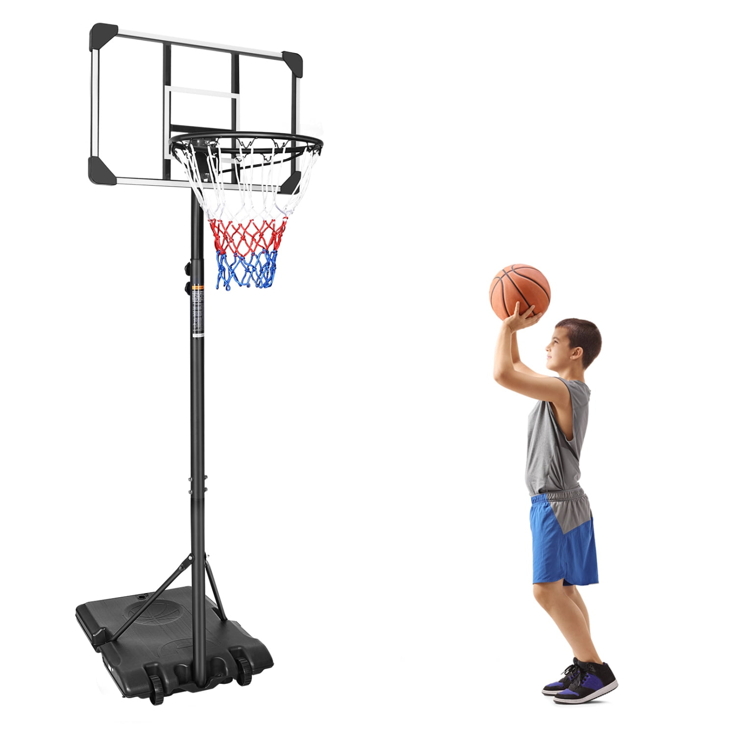 Portable Basketball Hoop, Height Adjustable 5.6 to 7FT Basketball Goal with 28 Inch Backboard and 2 Built-in Wheels, Indoor Outdoor Basketball Stand for Children, Teens, Youths, Adults, Black