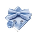 thumbnail image 3 of Dusty Blue Bow Ties for Men Pre-tied Silk Bowtie and Pocket Square Cufflinks Lapel Pin Set Tuxedo Wedding Party 4PCS, 3 of 5
